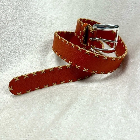 Randall Dodge rd2 rich Carmel  belt, silver buckle, tan detailed stitching